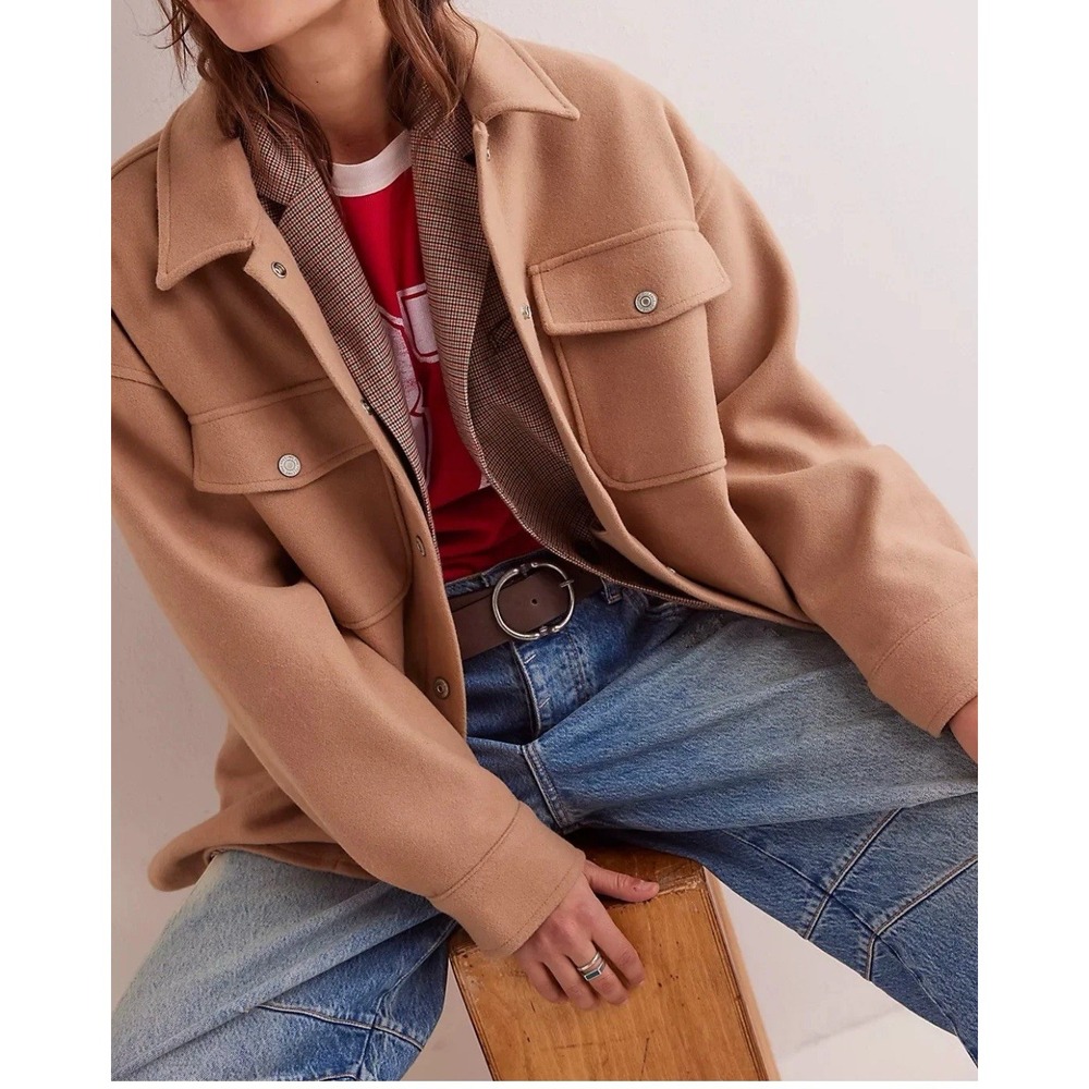 Free People WE THE FREE Lola Shirt Jacket Camel Tan Sz Medium Western Boho NWOT